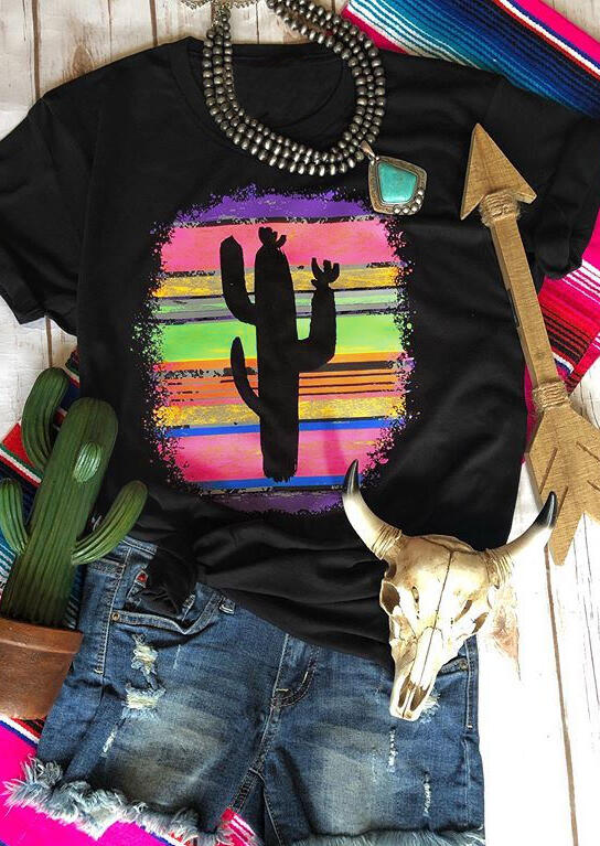 

Black Neon Cactus T-Shirt Tee - Black, 453485