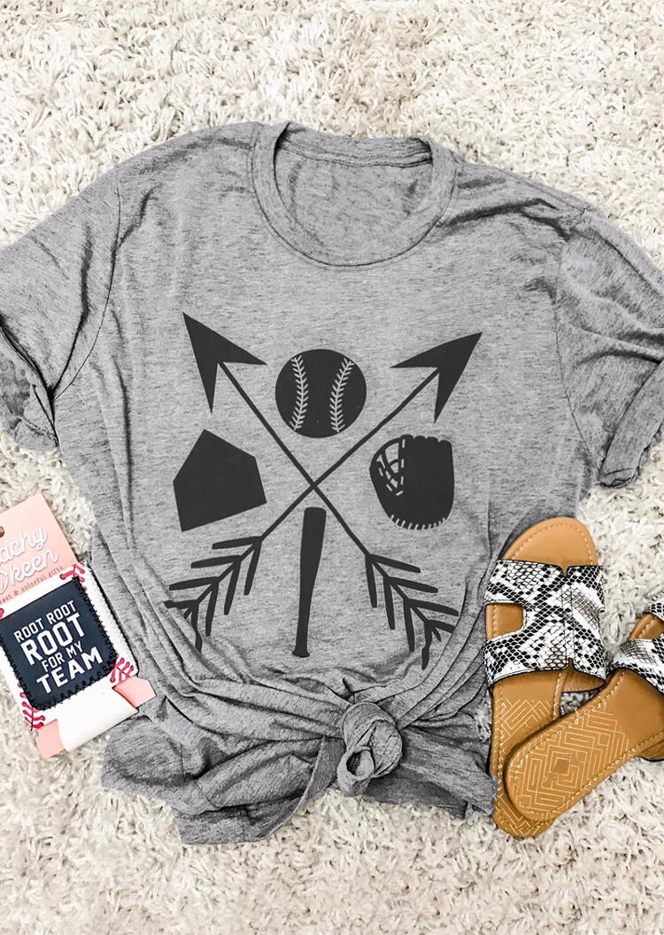 

Baseball Arrow O-Neck T-Shirt Tee - Gray, 453486