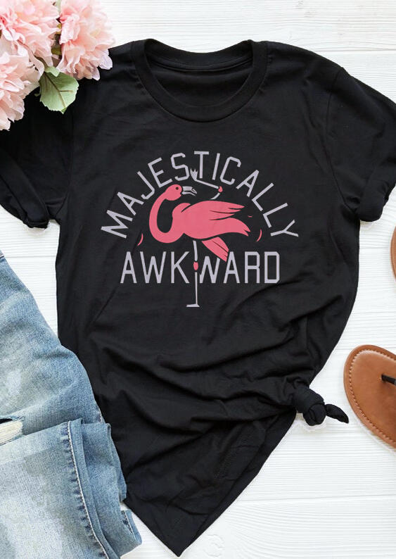 

Tees T-shirts Majestically Awkward Flamingo T-Shirt Tee - Black. Size