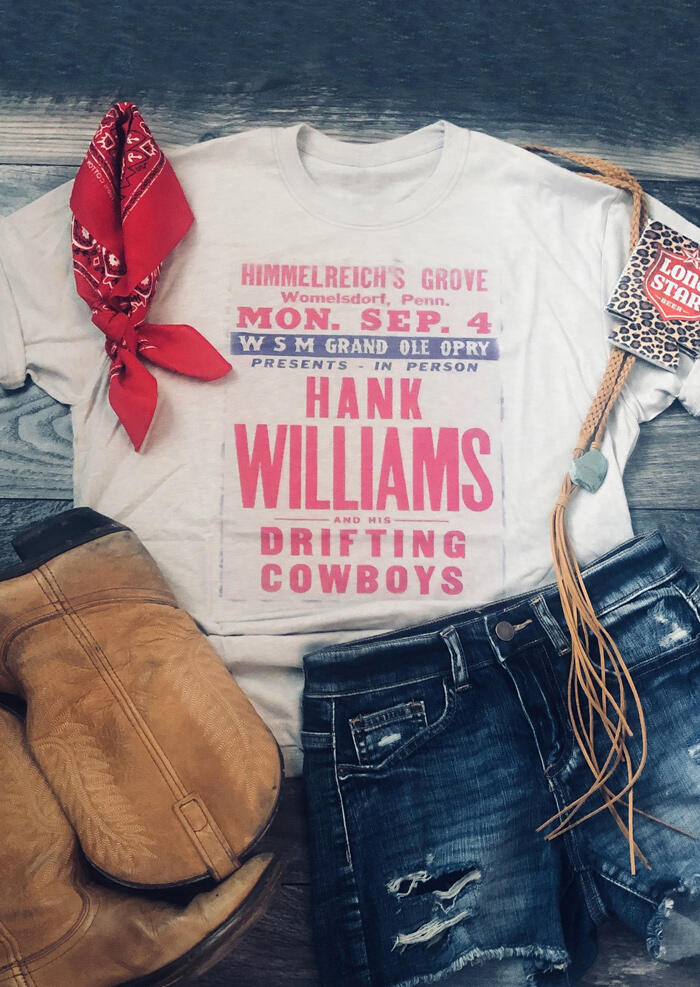 

Tees T-shirts Hank Williams O-Neck T-Shirt Tee - White. Size