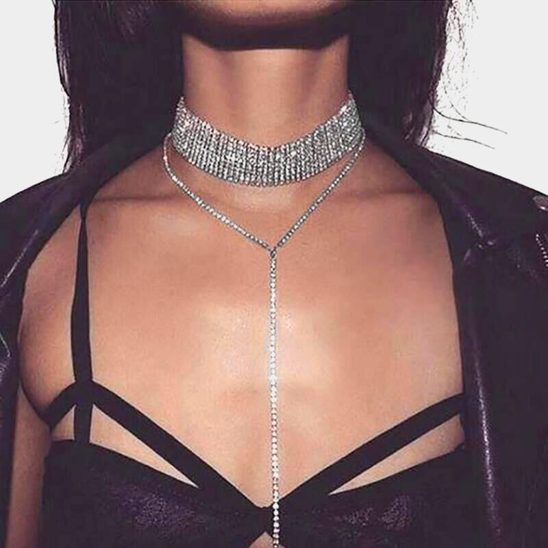 

Layered Y-Shaped Crystal Rhinestone Choker, 452753, Gold;silver