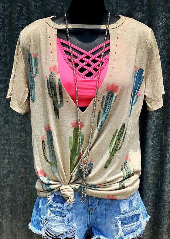 

Cactus Hollow Out Blouse without Necklace - Flesh, 452862