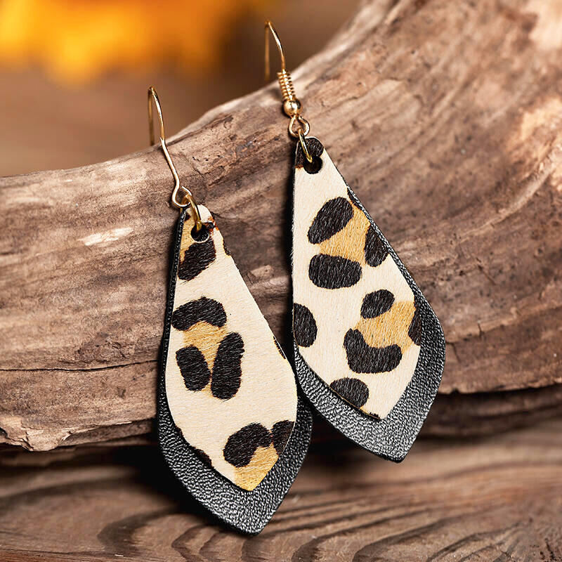 

Earrings Leopard Printed Layed Leather Earrings in Red. Size