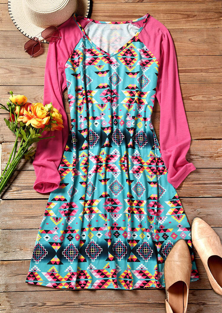 

Aztec Geometric Printed Casual Dress - Multicolor, 453361