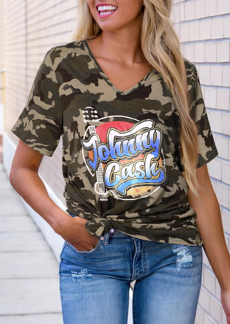 

Camouflage Printed Johnny Cash T-Shirt Tee, 453452