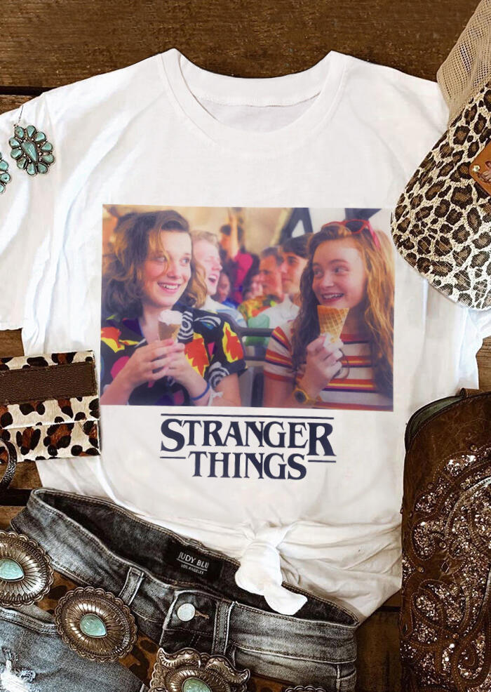 

Tees T-shirts Stranger Things O-Neck T-Shirt Tee - White. Size