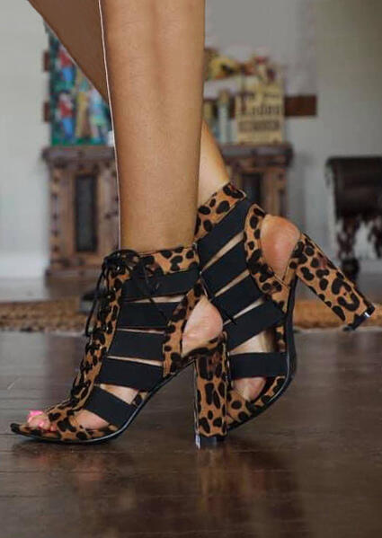 

Sandals Leopard Printed Lace Up High-Heeled Sandals. Size
