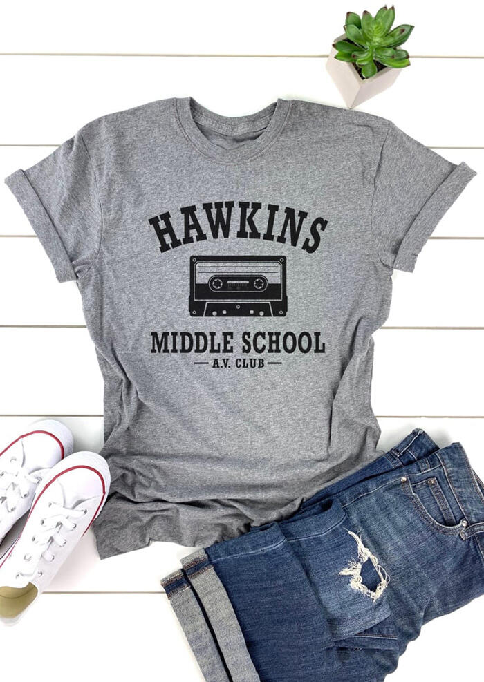 

Tees T-shirts Stranger Things Hawkins Middle School T-Shirt Tee - Gray. Size