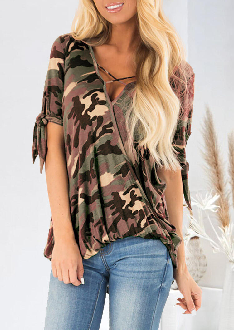 

Camouflage Printed Cross Wrap Blouse, 450988