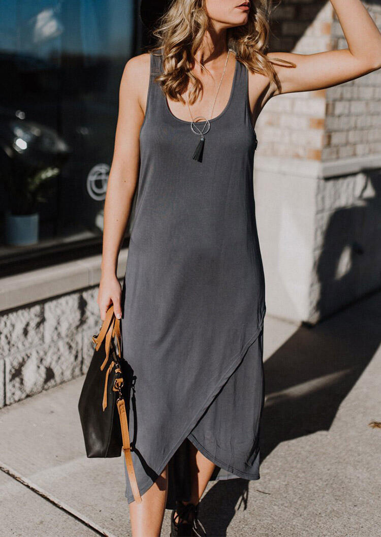 

Solid Irregular Maxi Dress without Necklace - Dark Grey, 451856