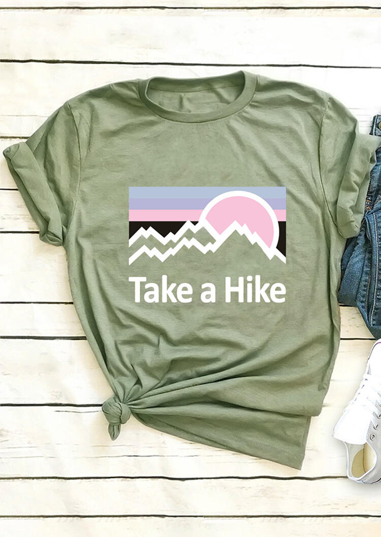

Take A Hike Mountain T-Shirt Tee - Army Green, 452171