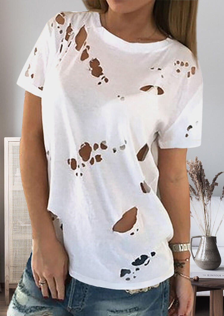 

Blouses Hole O-Neck Blouse - White. Size: ,XL