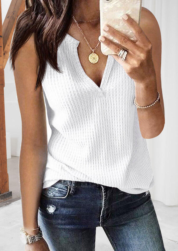 

Solid Knitted V-Neck Tank without Necklace - White, 452382