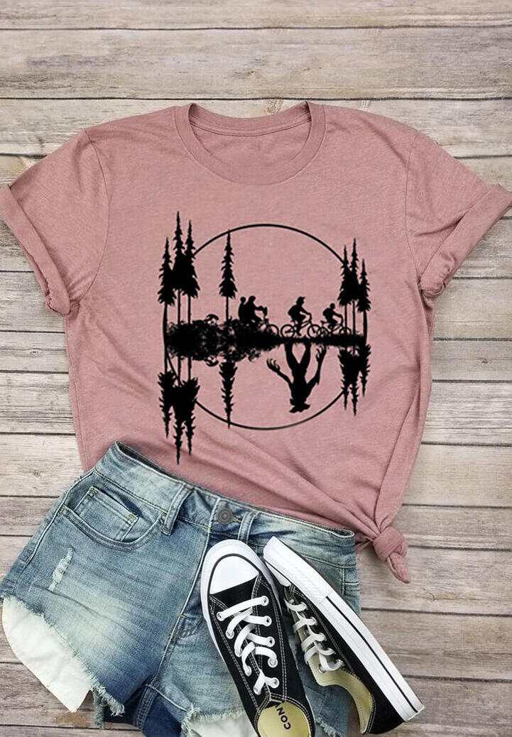

Stranger Things Printed O-Neck T-Shirt Tee - Pink, 453224