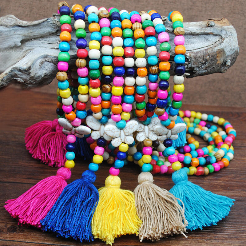 

Necklaces Butterfly Wooden Bead Tassel Bohemian Necklace. Size, Yellow