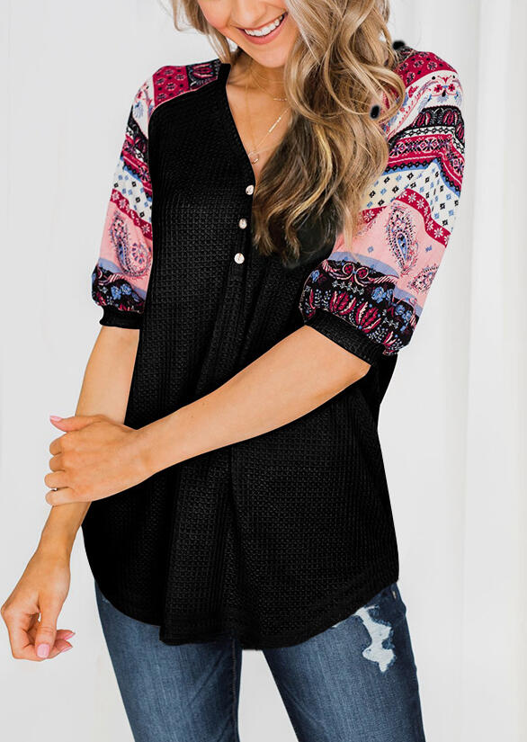 

Geometric Printed Splicing T-Shirt Tee without Necklace - Black, 453614