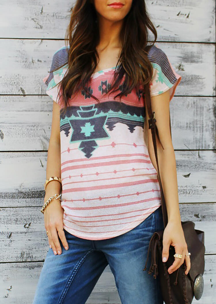 

Aztec Geometric Printed T-Shirt Tee - Stripe, 453643