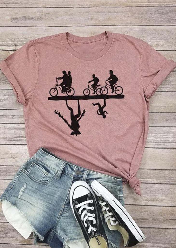 

Tees T-shirts Stranger Things Printed O-Neck T-Shirt Tee - Cameo Brown. Size
