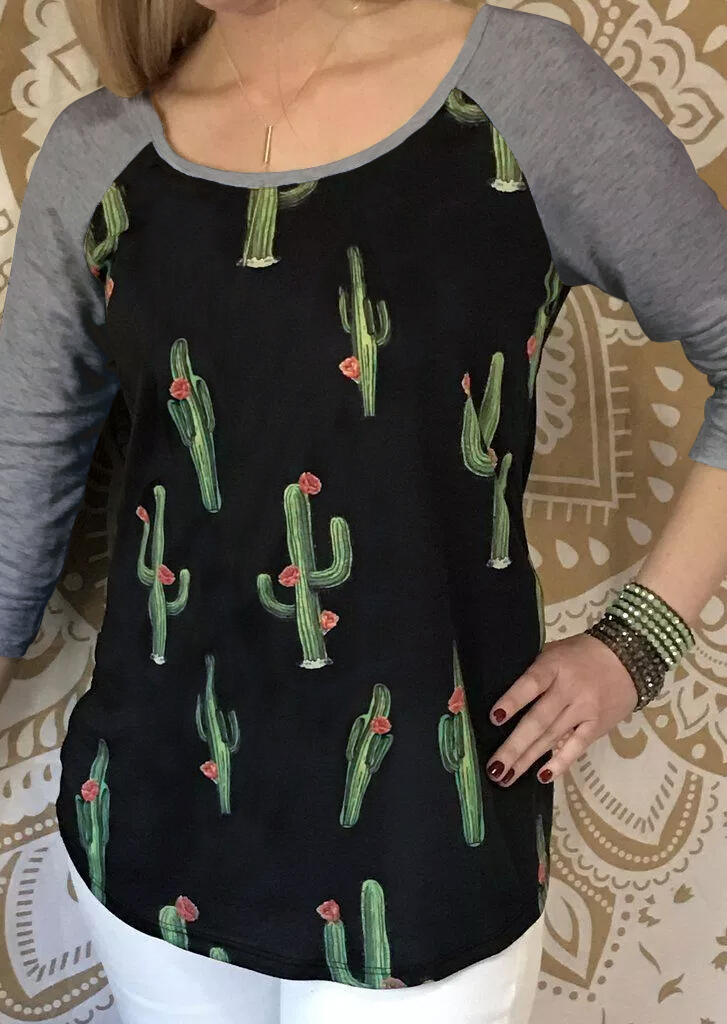 

Tees T-shirts Cactus Printed O-Neck T-Shirt Tee without Necklace - Black. Size