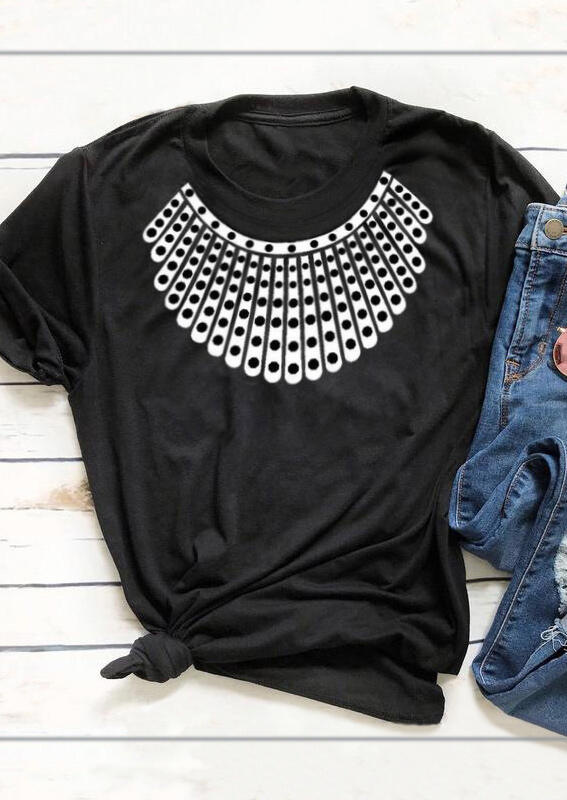 

Necklace Printed O-Neck T-Shirt Tee - Black, 453773