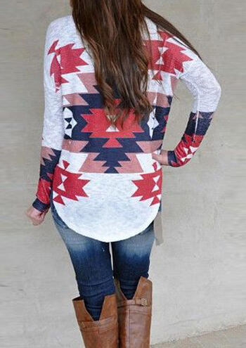 

Blouses Aztec Geometric Asymmetric Long Sleeve Blouse in Multicolor. Size