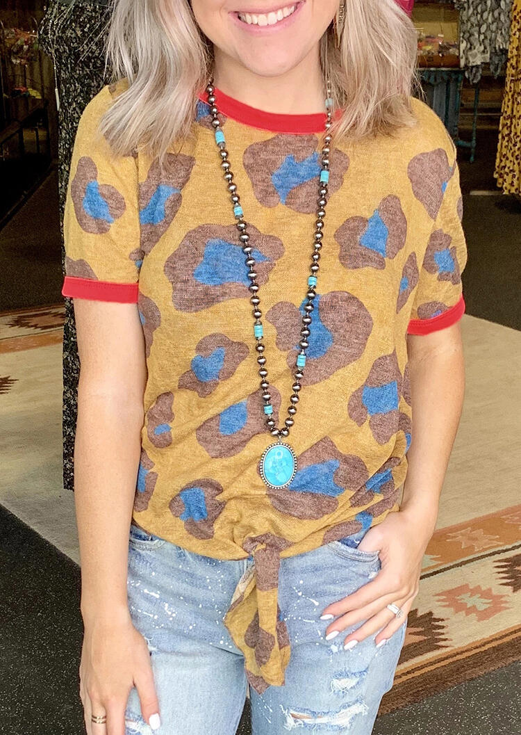 

Leopard Printed Tie T-Shirt Tee without Necklace - Yellow, 453824