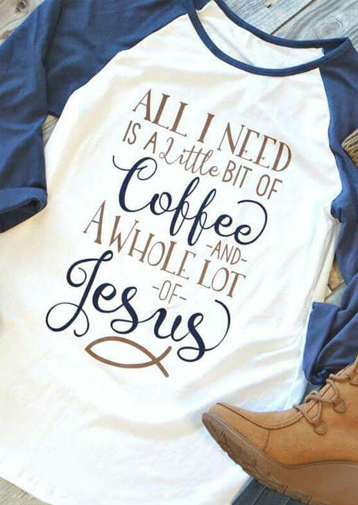 

Tees T-shirts All I Need Is A Little Bit Of Coffee Baseball T-Shirt in White. Size: S,M,,XL