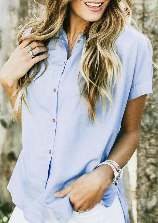 

Shirts Button Ruffled Shirt - Sky Blue. Size: M