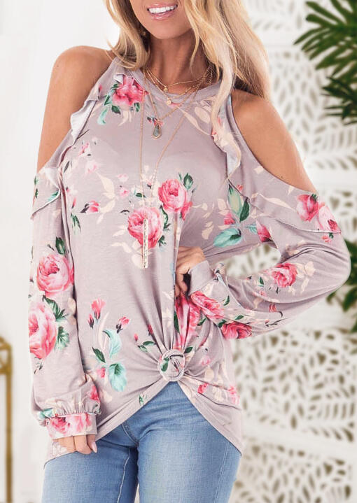 

Blouses Floral Cold Shoulder Blouse without Necklace - Pink. Size: S,M