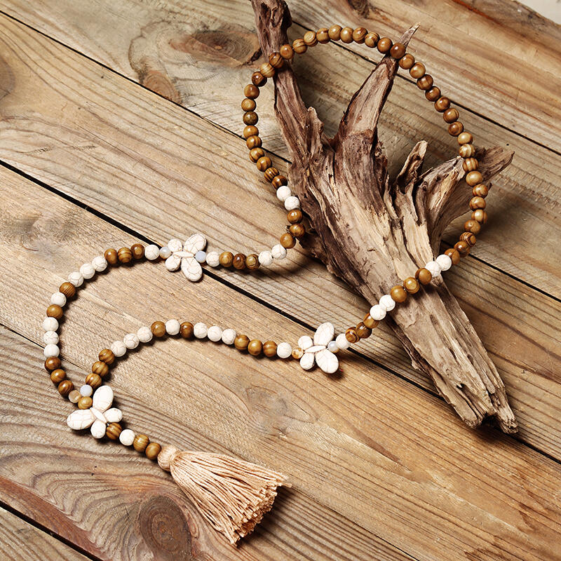 

Bohemian Handmade Wooden Bead Tassel Necklace, 453938, #1;#2;#3