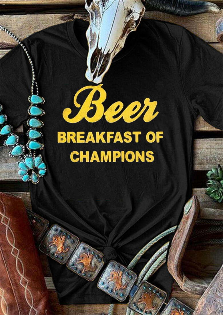 

Beer Breakfast Of Champions T-Shirt Tee - Black, 453953