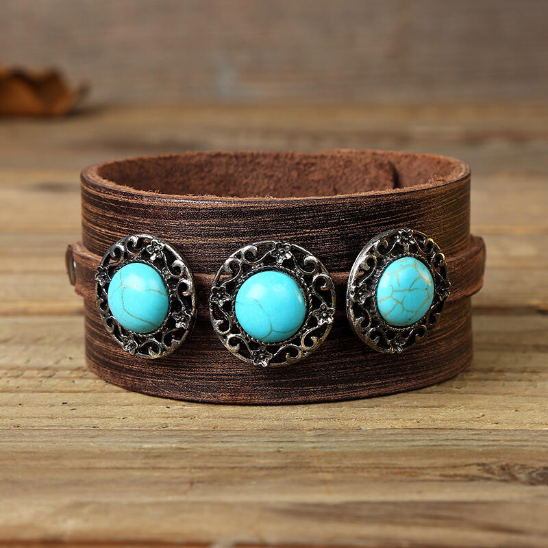 

Bracelet Vintage Turquoise Handmade Cowhide Bracelet. Size, Black