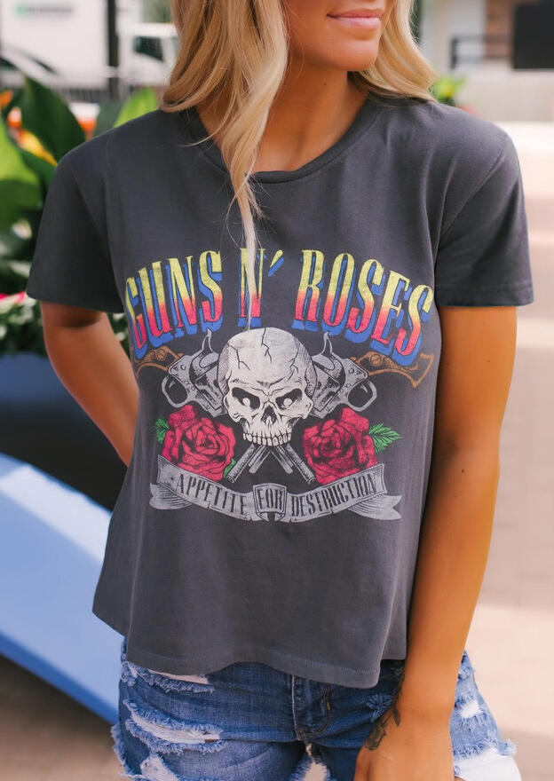 

Floral Guns N' Roses T-Shirt Tee - Dark Grey, 454057