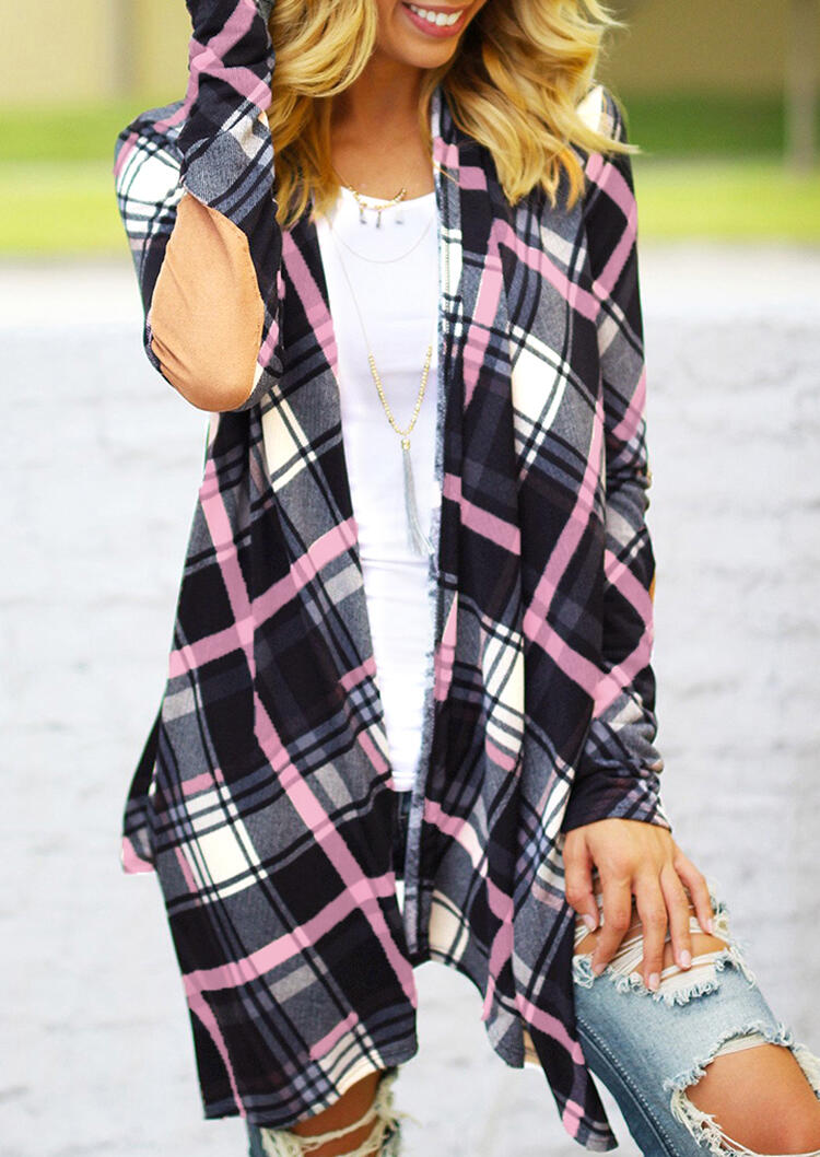 

Plaid Elbow Patch Asymmetric Cardigan, Multicolor, 93942