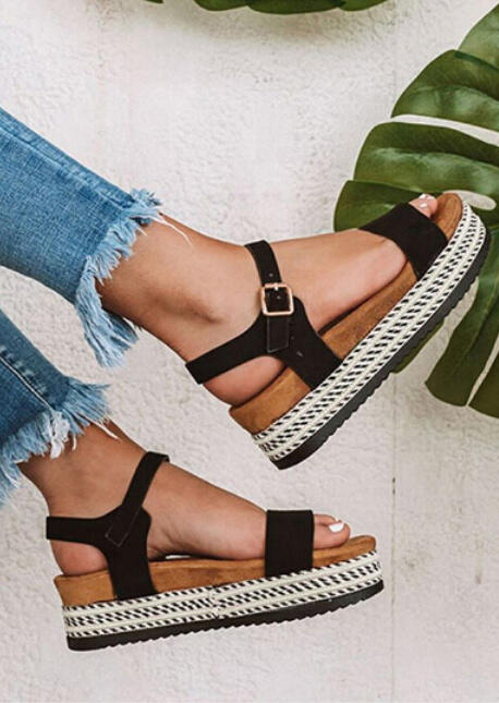 

Summer Buckle Strap Platform Sandals - Black, 454059
