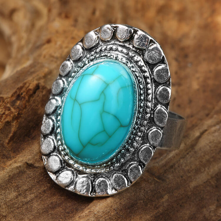 

Oval Simulated Turquoise Vintage Ring, Silver, 454066
