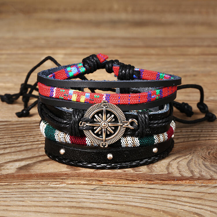 

Bohemian Vintage Braided Leather Bracelet, #1;#2;#3, 454073