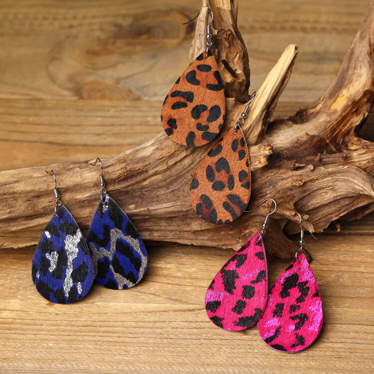 Earrings Leopard Printed Water Drop Leather Earrings. Size, #2