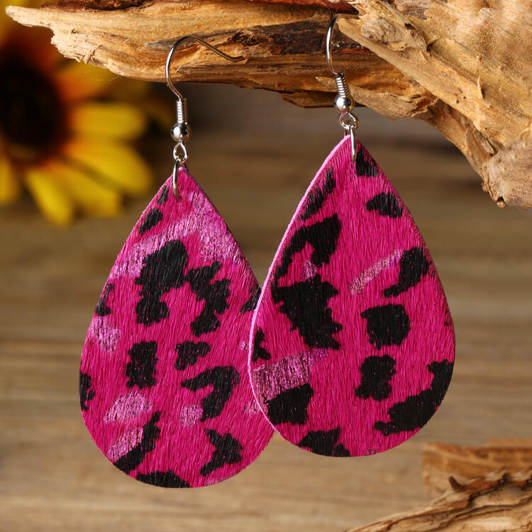 

Leopard Printed Water Drop Leather Earrings, #1;#2;#3, 454103