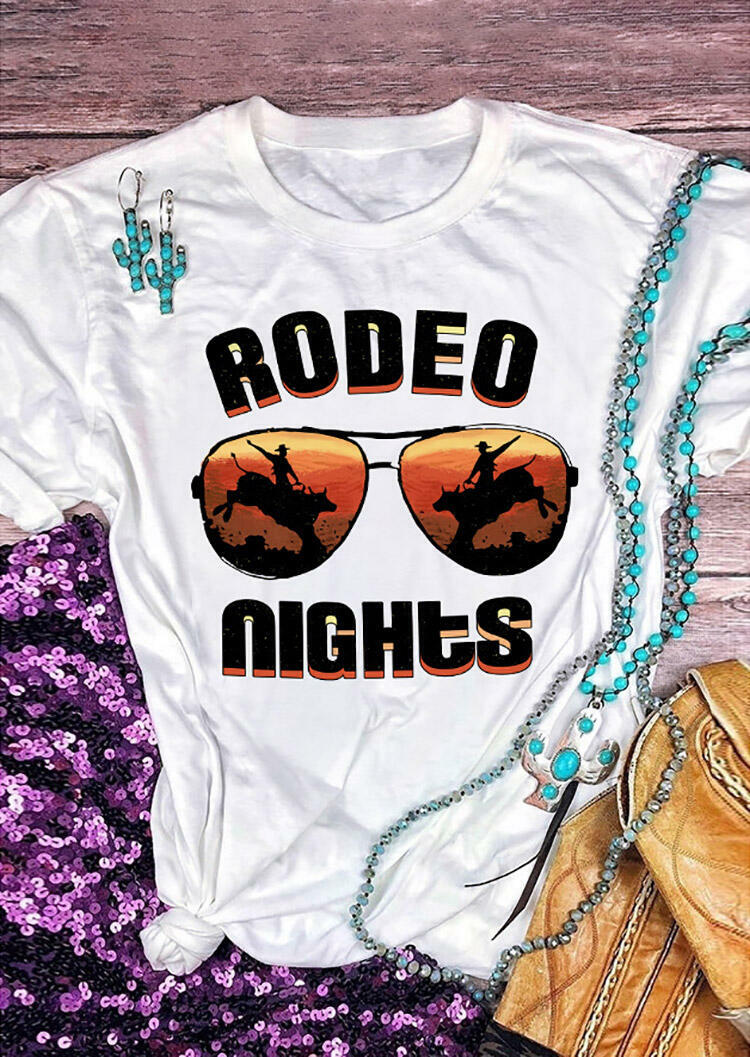

Rodeo Nights Glasses T-Shirt Tee - White, 451703
