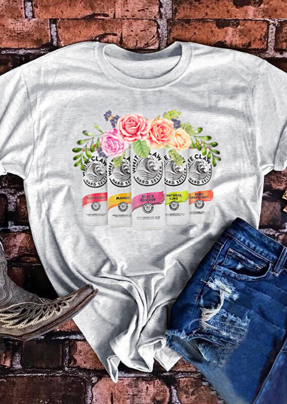 

Floral White Claw Hard Seltzer T-Shirt Tee - Gray, 454262
