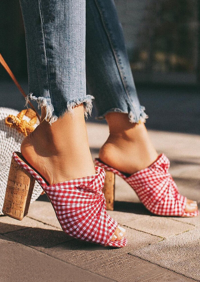 

Plaid Bow Peep Toe High-Heeled Sandals, 454245