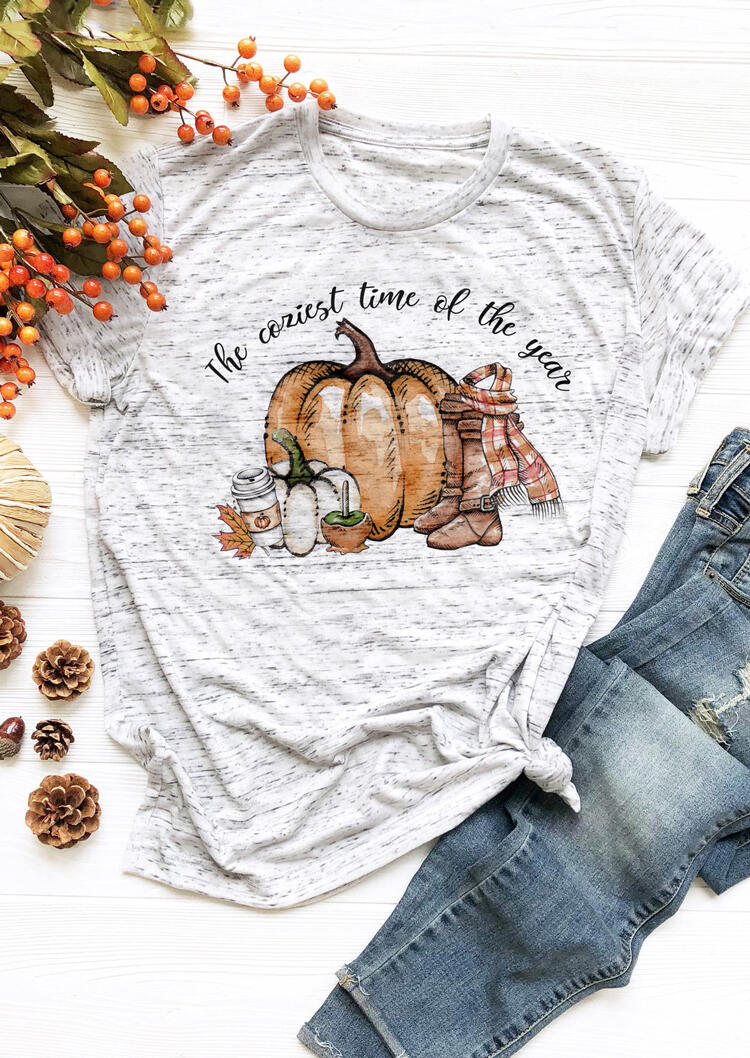 

Tees T-shirts Pumpkin The Coziest Time of The Year T-Shirt Tee - Light Grey. Size