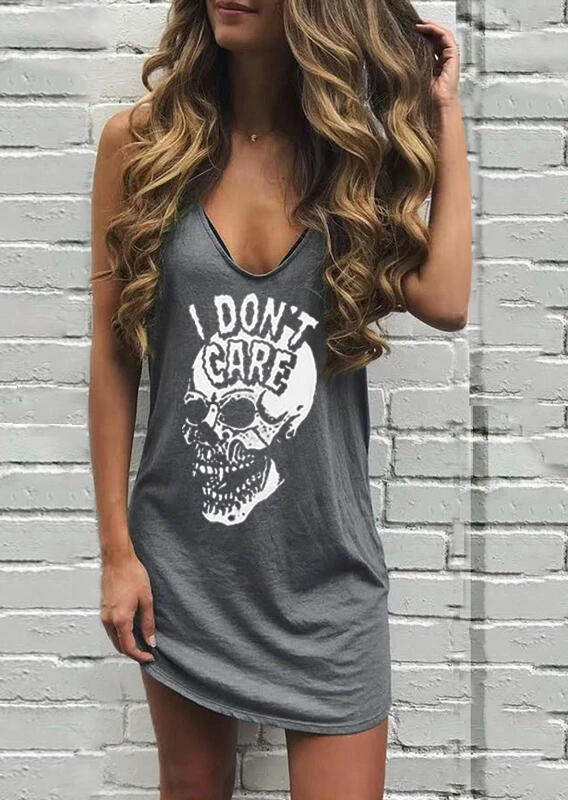

I Don't Care Skull Mini Dress without Choker - Gray, 454185