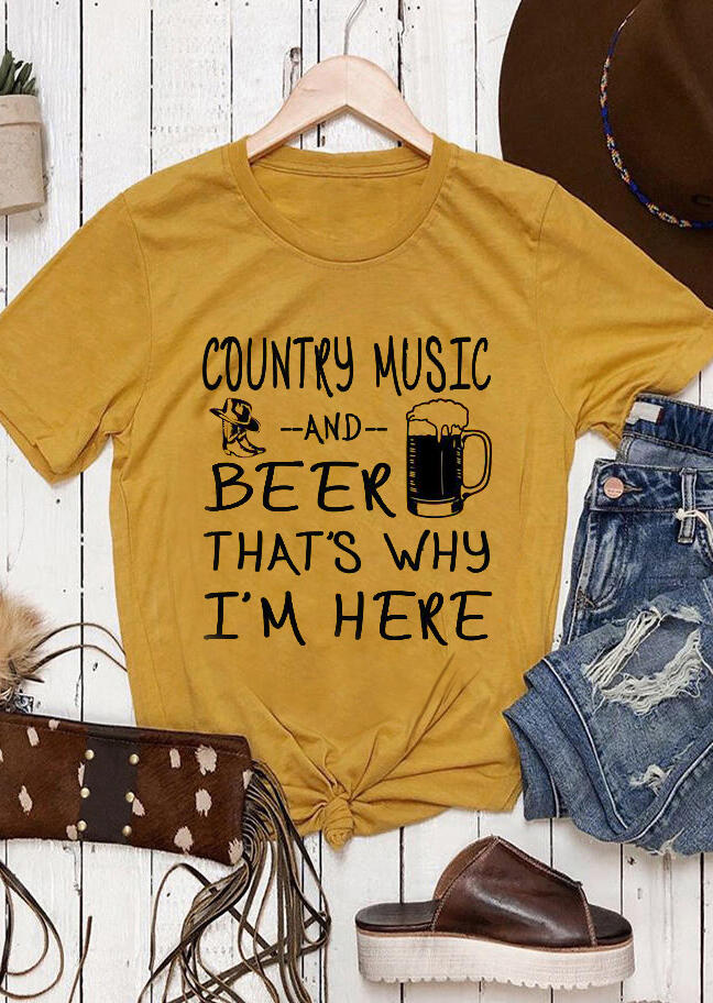 

Country Music And Beer T-Shirt Tee - Yellow, 454283