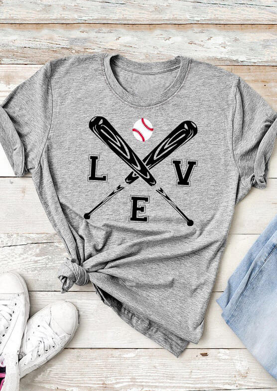 

Tees T-shirts Love Baseball O-Neck T-Shirt Tee - Gray. Size