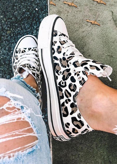 Leopard Printed Lace-Up Sneakers