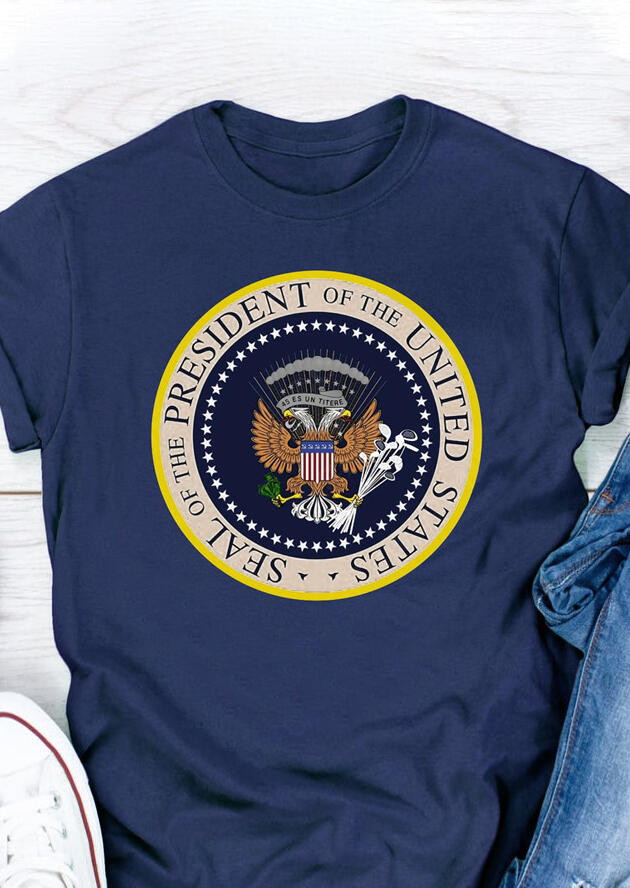 

Fake Presidential Seal O-Neck T-Shirt Tee - Blue, 454379
