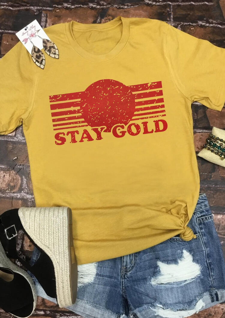 

Tees T-shirts Striped Stay Gold O-Neck T-Shirt Tee - Yellow. Size: S,M