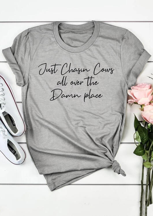 

Just Chasin Cows O-Neck T-Shirt Tee - Gray, 454479